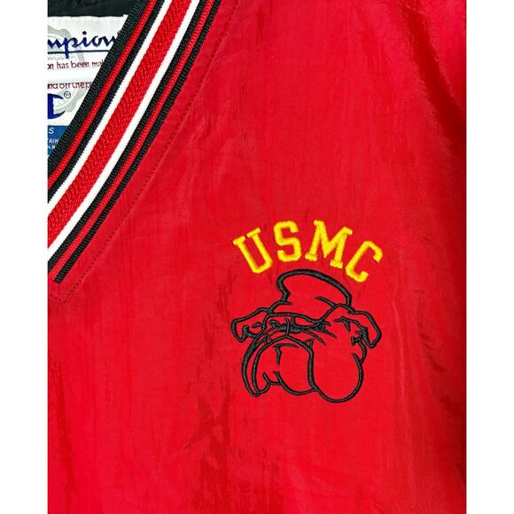 Vtg USMC Bulldog Embroidered Marine Corps Champion Red Pullover Windbreaker Sz S - Picture 4 of 10